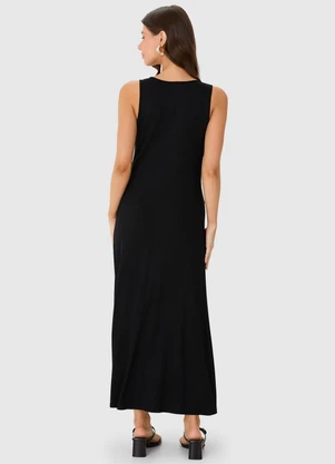 Malwee - Vestido Mídi Amplo Canelado Preto - MALWEE