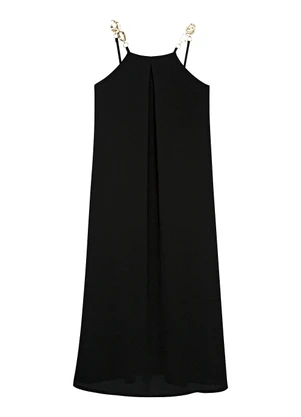 Enfim - Vestido Mídi Amplo com Corrente Preto - ENFIM
