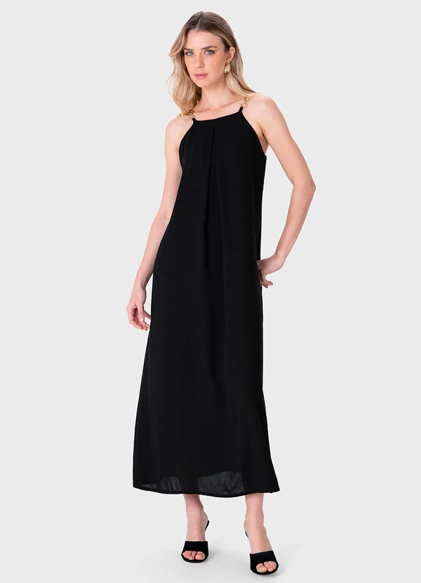 Enfim - Vestido Mídi Amplo com Corrente Preto