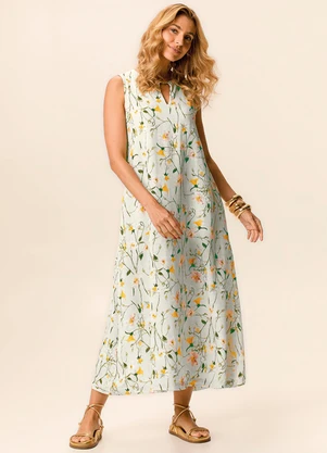 Malwee - Vestido Mídi Amplo Floral Off White - MALWEE