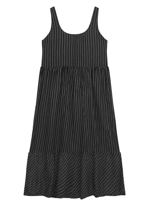 Malwee - Vestido Mídi Amplo Listrado Preto - MALWEE