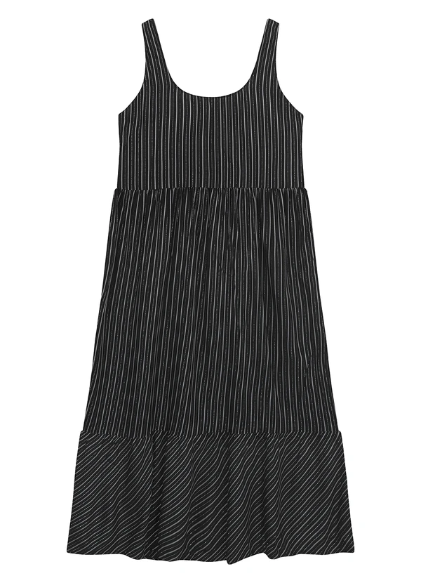 Malwee - Vestido Mídi Amplo Listrado Preto
