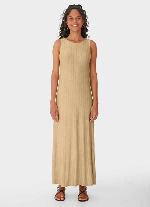 Malwee - Vestido Mídi Amplo Texturizado Bege