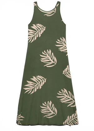 Malwee - Vestido Mídi Amplo Tropical Verde Militar - MALWEE