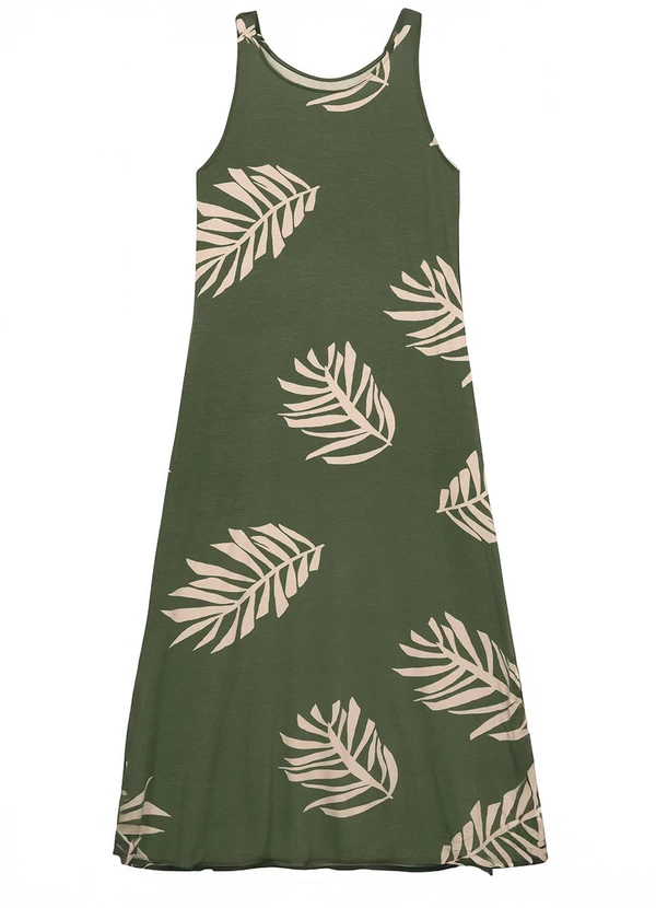 Malwee - Vestido Mídi Amplo Tropical Verde Militar