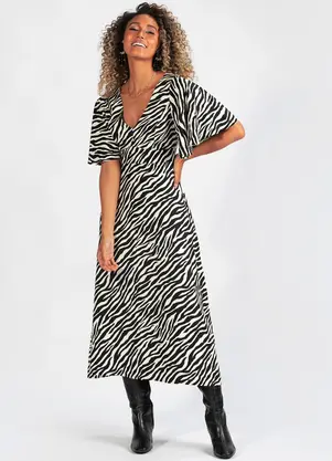 Hering - Vestido Midi Animal Print de Viscose Preto - HERING
