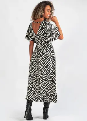 Hering - Vestido Midi Animal Print de Viscose Preto - HERING