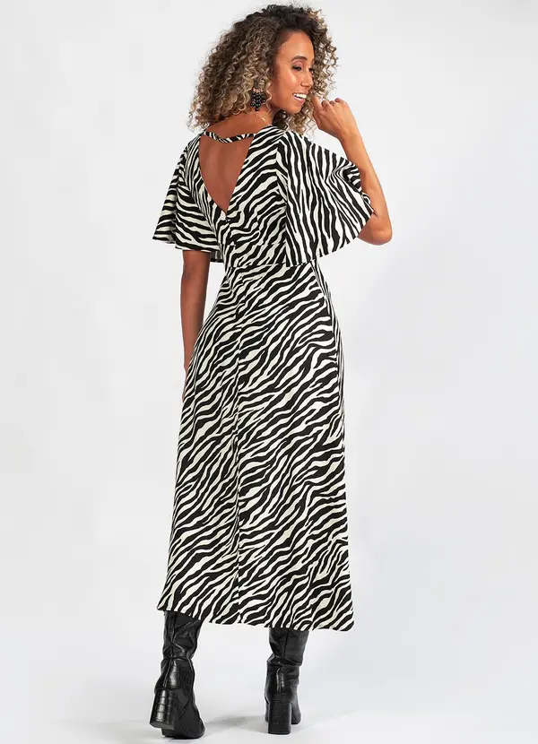 Hering - Vestido Midi Animal Print de Viscose Preto 2