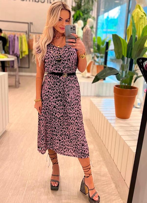 Amo Brand - Vestido Midi Animal Print Lavanda