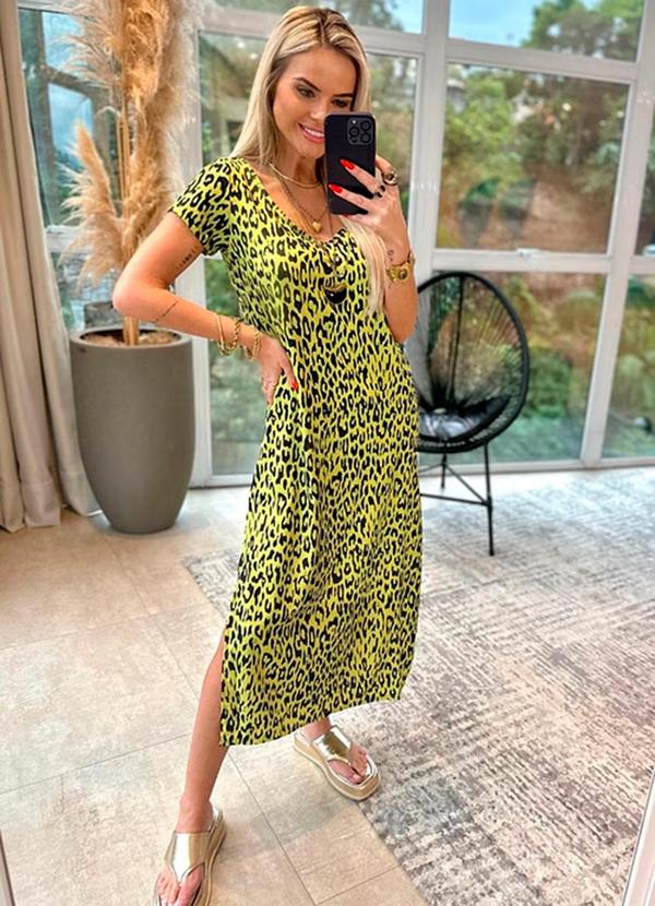Amo Brand - Vestido Midi Animal Print Lima