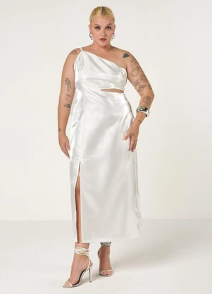 Elegance - Vestido Midi Assimétrico com Abertura Off White - ELEGANCE