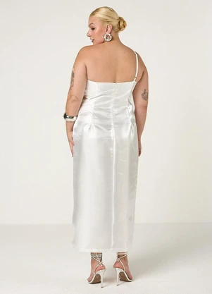 Elegance - Vestido Midi Assimétrico com Abertura Off White - ELEGANCE
