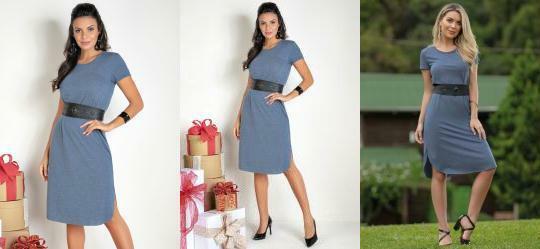 Vestido Midi Azul com Fendas Laterais