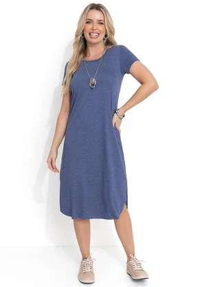 Moda Pop - Vestido Midi Azul com Fendas Laterais - MODA POP
