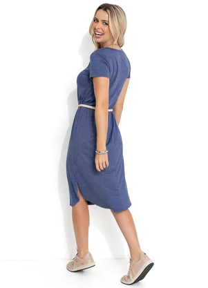 Moda Pop - Vestido Midi Azul com Fendas Laterais - MODA POP