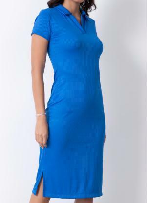 Vestido Midi (Azul) com Gola