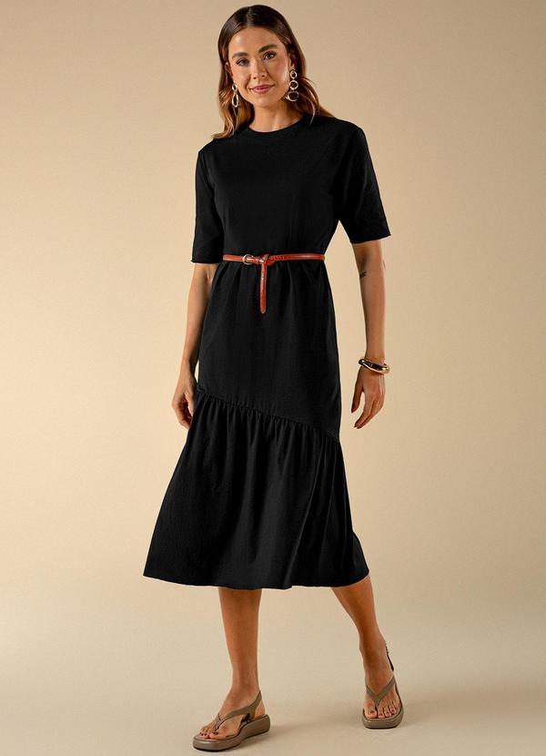 Use Modo - Vestido Midi Babado Assimetrico Preto