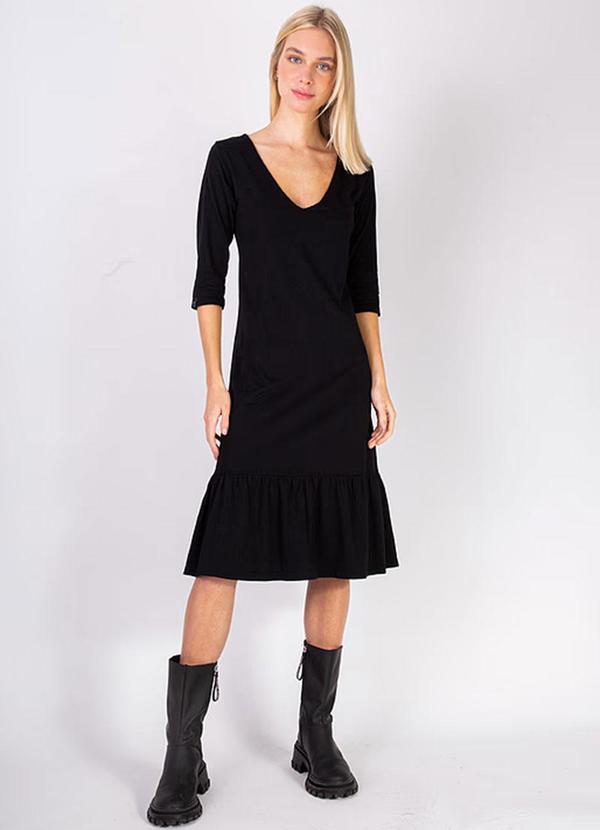 Amo Brand - Vestido Midi Babado Preto
