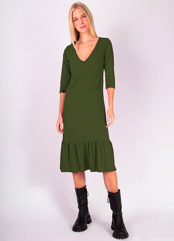 Amo Brand - Vestido Midi Babado Verde Militar