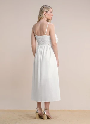 Angel - Vestido Midi Babados Tricoline Bege - ANGEL