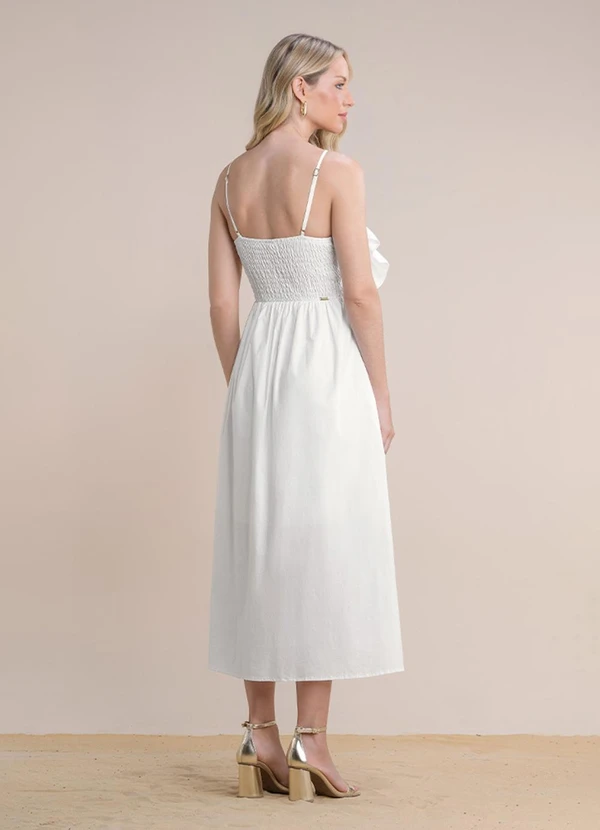 Angel - Vestido Midi Babados Tricoline Bege 2