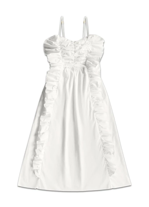 Angel - Vestido Midi Babados Tricoline Bege 3