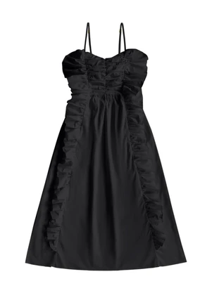 Angel - Vestido Midi Babados Tricoline Preto - ANGEL