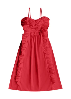 Angel - Vestido Midi Babados Tricoline Vermelho - ANGEL