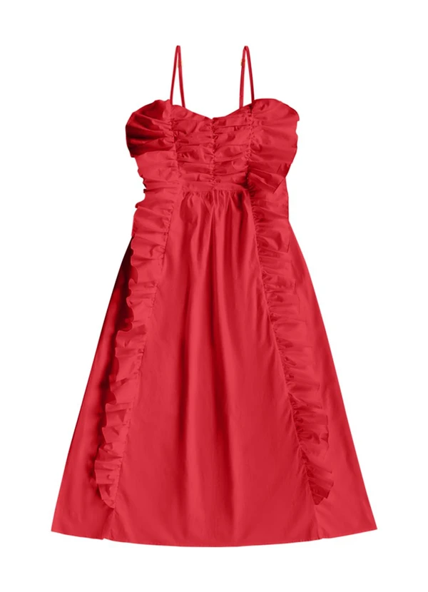 Angel - Vestido Midi Babados Tricoline Vermelho