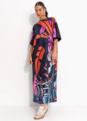 Farm - Vestido Midi Banana Flora Azul - FARM