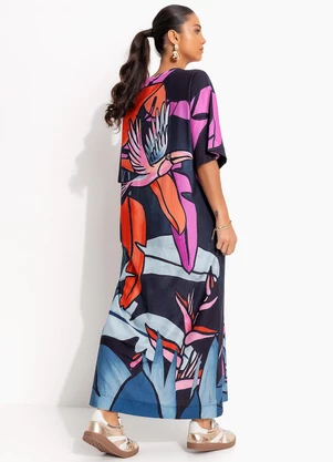 Farm - Vestido Midi Banana Flora Azul - FARM