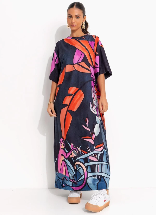 Farm - Vestido Midi Banana Flora Azul 5