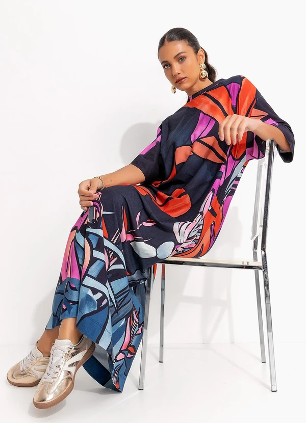 Farm - Vestido Midi Banana Flora Azul 2