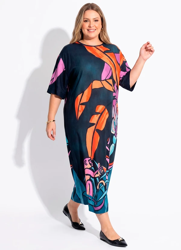 Vestido Midi Banana Flora Azul - Farm