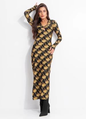 Farm - Vestido Midi Banana Tassel Mini Preto - FARM