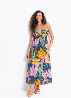 Farm - Vestido Midi Bananas Pintadas Azul - FARM