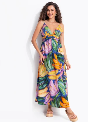 Farm - Vestido Midi Bananas Pintadas Azul - FARM
