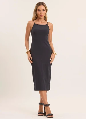 Doce Trama - Vestido Midi Boho Canelado Preto - DOCE TRAMA