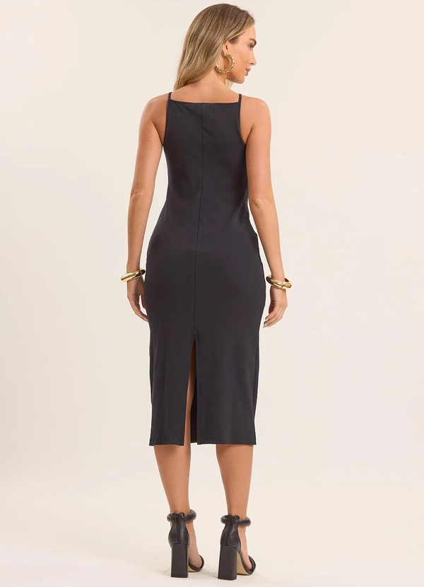 Doce Trama - Vestido Midi Boho Canelado Preto 2