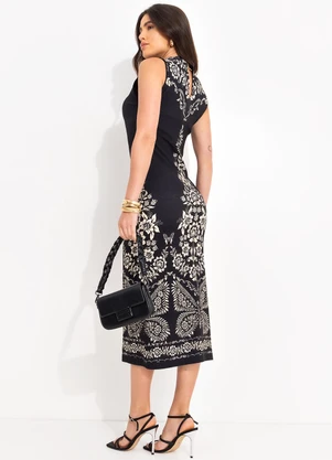 Farm - Vestido Midi Borbolina Preto - FARM