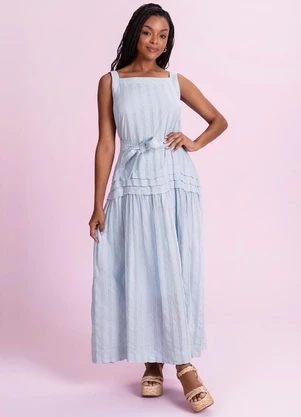 Angel - Vestido Midi Bordada Azul - ANGEL
