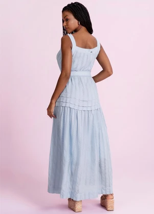 Angel - Vestido Midi Bordada Azul - ANGEL