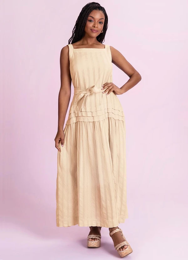 Angel - Vestido Midi Bordada Bege