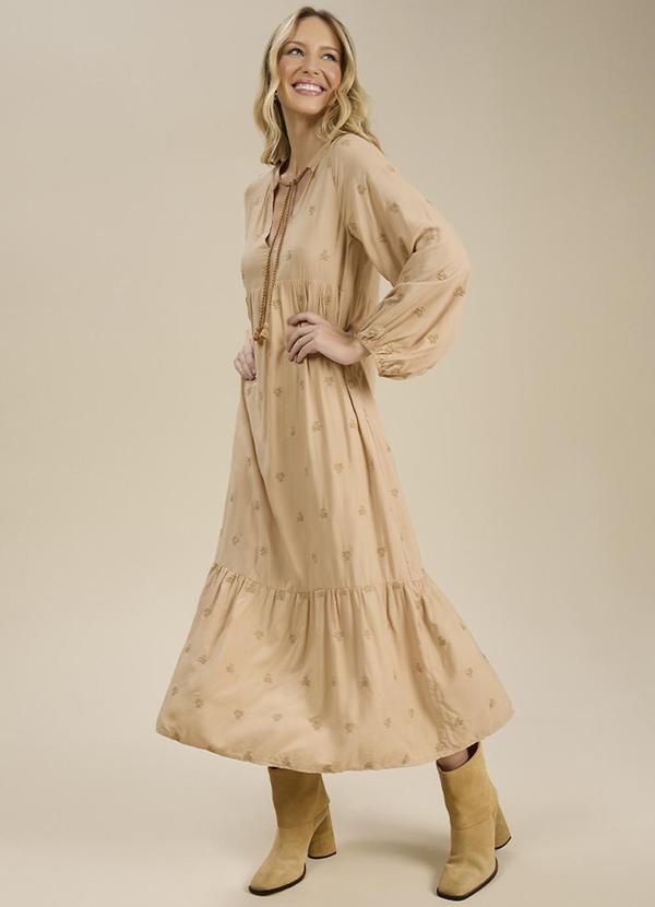 Angel - Vestido Midi Bordado Bege