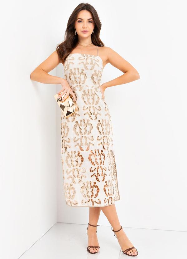 Mob - Vestido Midi Bordado Organic Bege