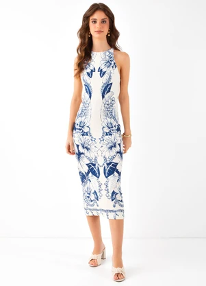 Farm - Vestido Midi Brilho Tropical Off White - FARM