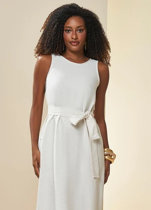 Doce Trama - Vestido Midi Brisa em Linho Branco - DOCE TRAMA