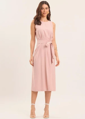 Doce Trama - Vestido Midi Brisa em Linho Rosa - DOCE TRAMA