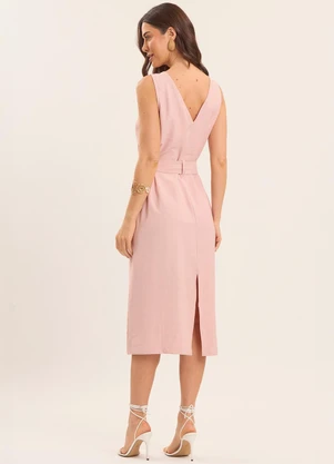 Doce Trama - Vestido Midi Brisa em Linho Rosa - DOCE TRAMA