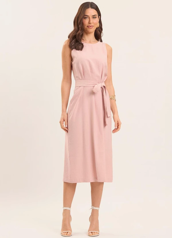 Doce Trama - Vestido Midi Brisa em Linho Rosa